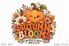 Autumn Blooms Pumpkin PNG, Cute Fall Pumpkin Floral Design Product Image 3