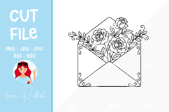 Envelope with roses Line Art Cut File Product Image 1