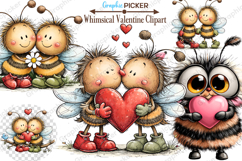 Whimsical Valentine Day Bee Clipart, Valentine Clipart Product Image 2