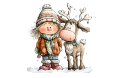 15 PNG Whimsical Cute Christmas Girl and Reindeer clipart Product Image 5
