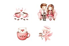 Valentine&#039;s Day Coffee Watercolor Clipart Product Image 6