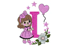 Letter I Girl Machine Embroidery Design Product Image 1
