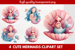 4 Cute Mermaids Clipart Set | Whimsical Mermaid Illustration Product Image 1