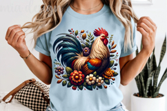 Folk Art Rooster PNG, Rustic Farmhouse Floral Sublimation Product Image 5