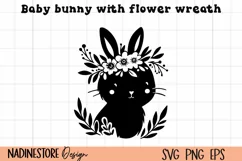 Cute Baby bunny with flower wreath SVG, EPS, PNG. Product Image 1