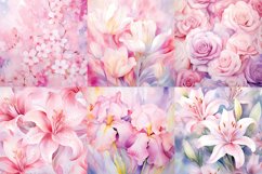 Watercolor white pink flower printable digital papers Product Image 6
