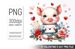 Valentine&#039;s Cute Pig Clipart PNG, Pig Graphic For Crafts Product Image 1