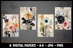 4 Beautiful Flowers Digital Papers I Junk Journal Pages Product Image 2