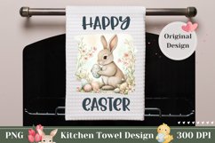 Happy Easter Towel Template, Cartoon Easter Bunny PNG Product Image 1