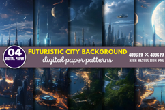 Futuristic City Background Digital Paper PNG Product Image 1
