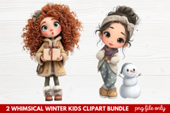 2 Whimsical Winter Kids Clipart | Cute Winter Kids PNG Product Image 1