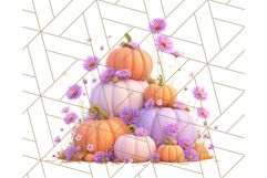 Pumpkin Clipart with Fall Flowers PNG Autumn Illustration Product Image 2