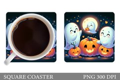 Cute Ghost Coaster Design. Halloween Ghost Sublimation Product Image 1