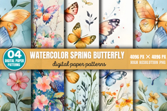 Watercolor Spring Butterfly Background Paper PNG Product Image 1
