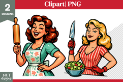 Funny Kitchen girl clipart Pin up Girl Knife Rolling pin Product Image 1
