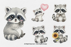 15 Bundle Watercolor Baby Raccoon Cute Animal Forest Lovely Product Image 6