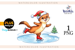 Christmas Weasel: A Festive Watercolor Delight Product Image 1