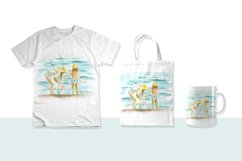 Watercolor illustration of mother with children at sea Product Image 2