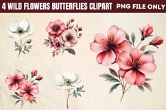 Wild flowers butterflies and dragonfly Clipart PNG Product Image 1