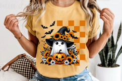 Cute Halloween Ghost PNG, Sunflower Pumpkin Sublimation Product Image 5