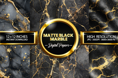 Matte Black Marble Digital Papers - 04 variations Product Image 1
