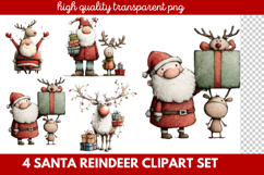 4 Santa Reindeer Clipart Set | Cute Christmas Reindeer PNG Product Image 1