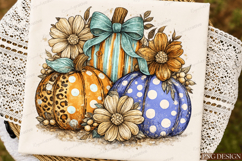 Blue Bow Pumpkin PNG | Leopard Polka Dot Fall Pumpkin Sublim Product Image 6
