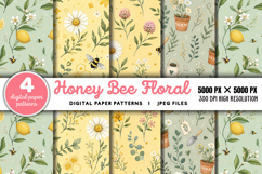 Honey Bee Floral Seamless Digital Paper JPG Product Image 1