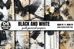 Black and White Junk Journal Paper Patterns PNG Product Image 1