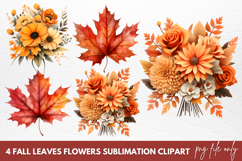 Fall Leaves Flowers Sublimation Clipart Product Image 1