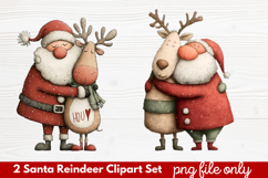 2 Santa Reindeer Clipart Set | Cute Christmas Reindeer PNG Product Image 1