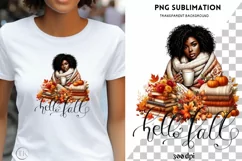 Hello Fall PNG, Autumn Black Girl, Digital Print Product Image 1