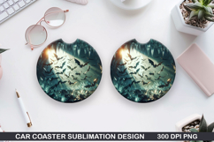 Haunted Bats Car Coaster Sublimation| Halloween Coaster PNG Product Image 1