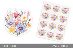 Wildflowers Sticker Design. Floral Sticker Template Product Image 1