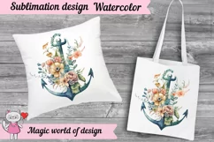 Nautical Clipart Floral Anchor PNG Retro Product Image 3