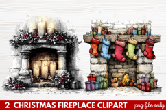 Cozy Christmas Fireplace Clipart | Holiday Mantel &amp; Winter Product Image 1
