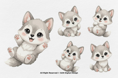 15 Bundle Watercolor Wolf Grey Nigh Animal Wildlife Kids Product Image 6