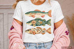 Vintage Fish Bundle PNG Design | Floral Trout Fishing Sublim Product Image 1