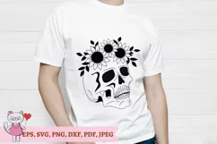 Skull with sunflowers svg, Halloween svg, Sugar Skull Svg Product Image 2