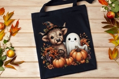 Halloween Ghost And Highland Cow Png, Floral Halloween Png. Product Image 6