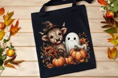 Halloween Ghost And Highland Cow Png, Floral Halloween Png. Product Image 6