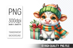Christmas Cow Clipart PNG, Watercolor Christmas Animals Product Image 1