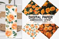 Orange Roses Flowers Digital Paper - Flowers Background Product Image 1