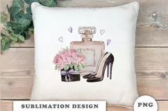 Watercolor Perfume with flowers and shoes Sublimation Product Image 5