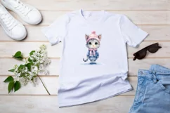 Winter Cute Pink Cat Watercolor Sublimation PNG Product Image 2