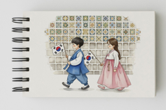 Cute Hanbok Kids Taegeukgi Stone Path Walk PNG KOREA Flag Product Image 5
