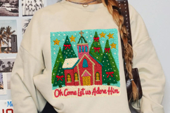 Punch Needle Church Christmas Sublimation,Christmas Png Product Image 2