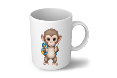Cute Monkey with Backpack Holding Pencils Watercolor PNG Product Image 5