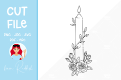 Floral candle Line Art Cut File Product Image 1