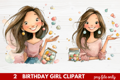 Birthday Girl Clipart | Cute Celebration PNG Illustration Se Product Image 1